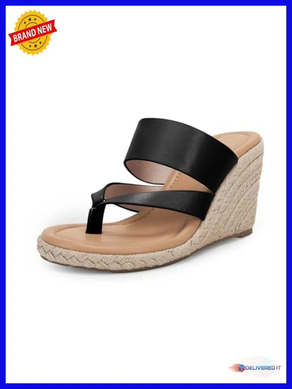Espadrille Wedge Sandals Platform Thong Leather Strap Slides